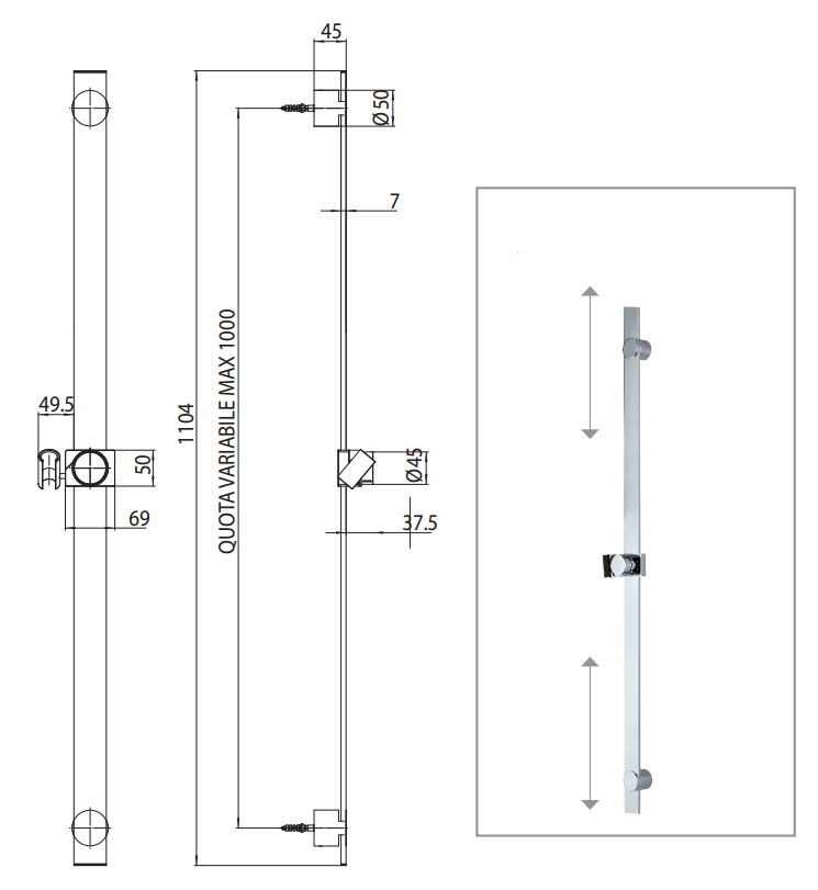 УЦЕНКА. Душевая стойка Bossini Syncronia  DD3002.030_УЦ   Хром (комплект) /Товар с выставки. Состояние хорошее.