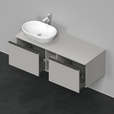Тумба подвесная под раковину слева DURAVIT D-Neo DE4950L0707 1400 мм х 550 мм, с 2 выдвижными ящиками и открытой полкой, бетонно-серый матовый