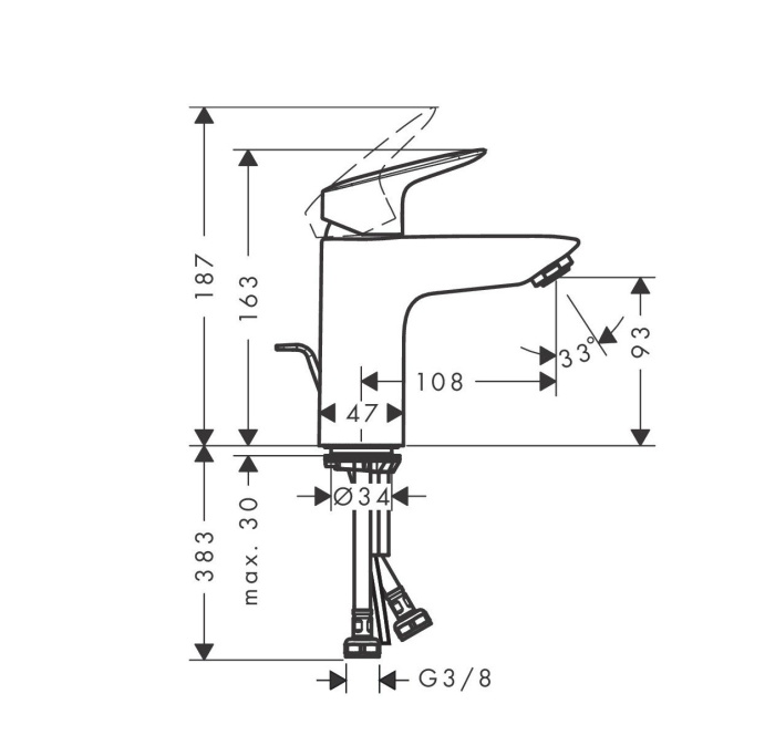 Однорычажный смеситель для раковины HANSGROHE Logis 71101670 с донным клапаном, цвет Чёрный матовый