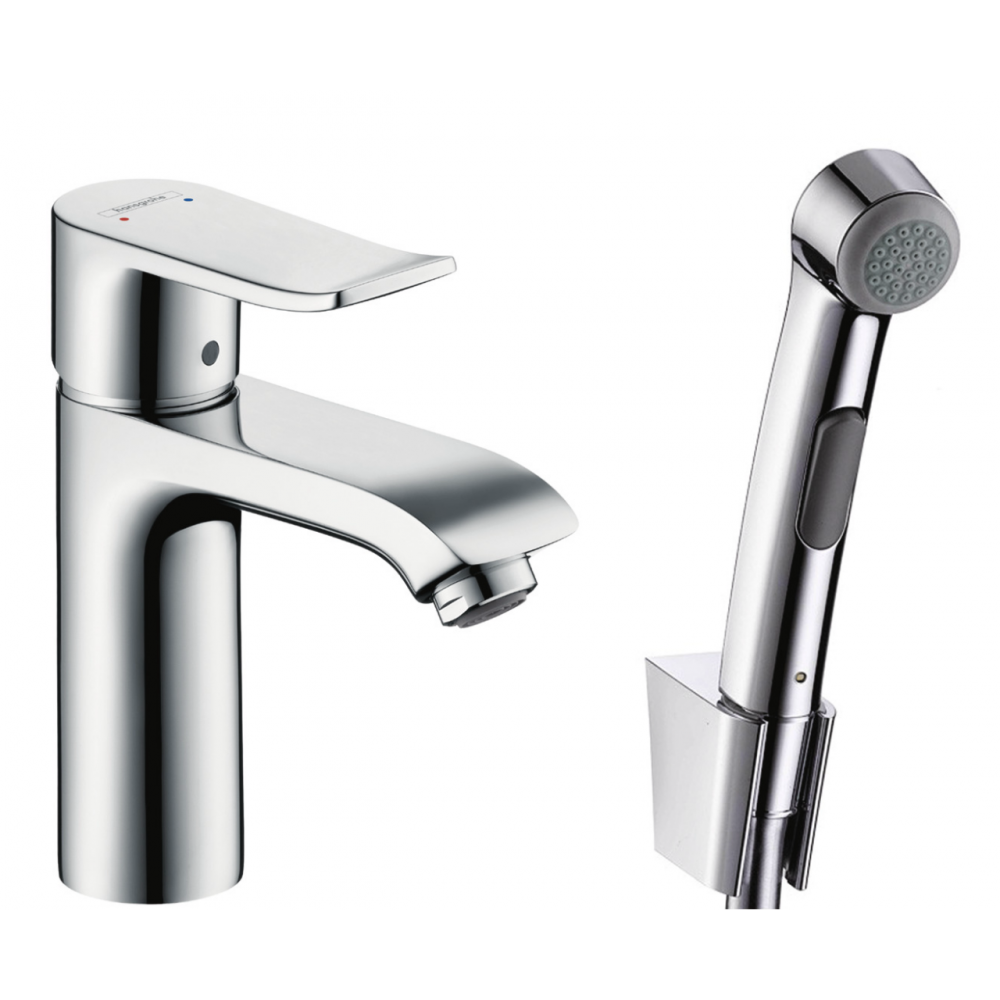 Смеситель для раковины с гигиенической лейкой Hansgrohe Metris 31285000 Хром