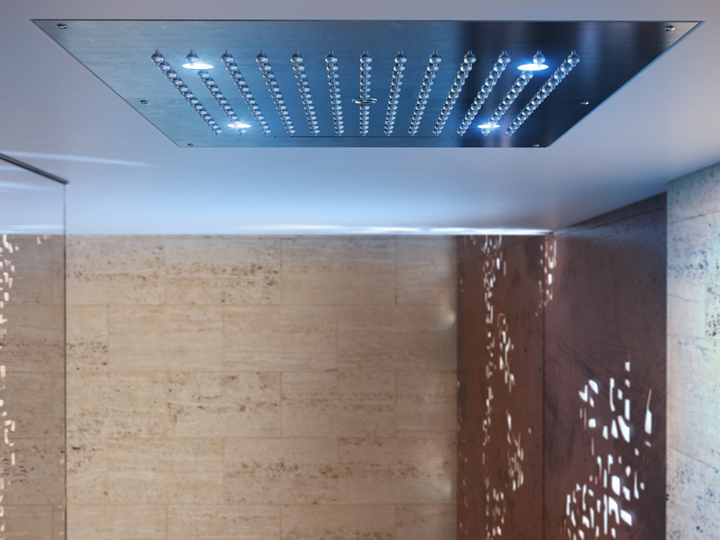 Верхний душ с подсветкой для подвесного потолка DREAM/2 RGB LIGHTS H38905.030 570 мм х 470 мм, с 2 режимами струи, Хром