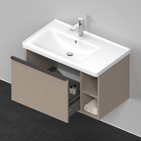 Тумба подвесная под раковину DURAVIT D-Neo DE425807575 784 мм х 452 мм, с выдвижным ящиком и открытой боковой полкой, лён