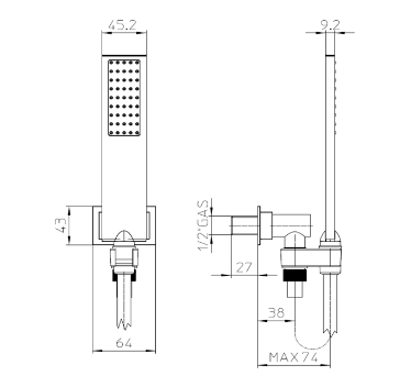 Душевой комплект Bossini Flat C13011C.073 с лейкой, шлангом и держателем, чёрный матовый