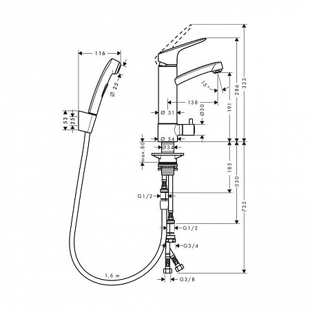 Смеситель для раковины Hansgrohe Logis 31515000 с гигиеническим душем хром