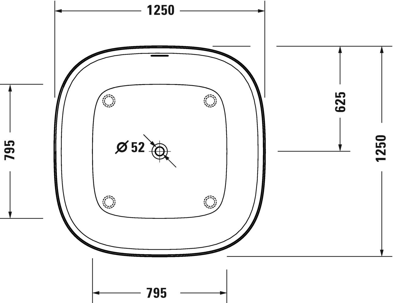 Отдельно стоящая ванна DURAVIT ZENCHA 700464000000000 1250 мм х 1250 мм х 630 мм, с бесшовной панелью и рамой, белая