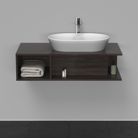 Тумба подвесная под раковину справа DURAVIT D-Neo DE495905353 1000 мм х 550 мм, с открытой боковой полкой слева и консолью, каштан тёмный