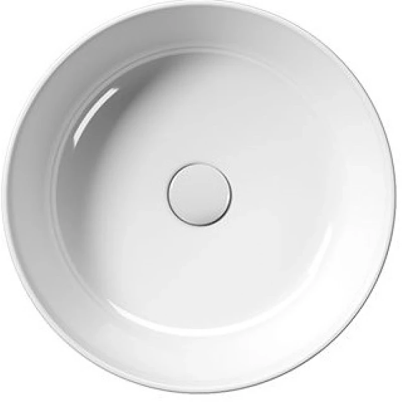 Раковина накладная круглая GSI KUBE X 9427PVC11 450 мм х 450 мм, без отверстия под смеситель, c донным клапаном, цвет Белый глянцевый