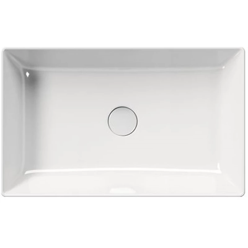 Раковина накладная прямоугольная GSI KUBE X 9453PVC11 600 мм х 370 мм, без отверстия под смеситель, без перелива, с донным клапаном, цвет Белый глянцевый