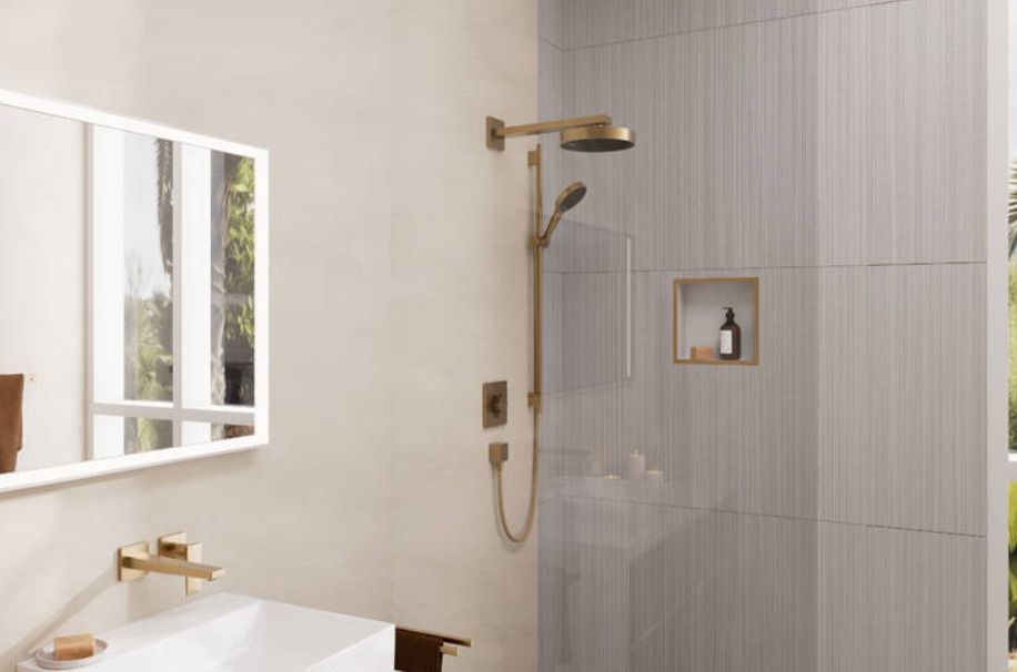 Настенный держатель для верхнего душа HANSGROHE Square 27694140 390 мм, цвет Шлифованная бронза