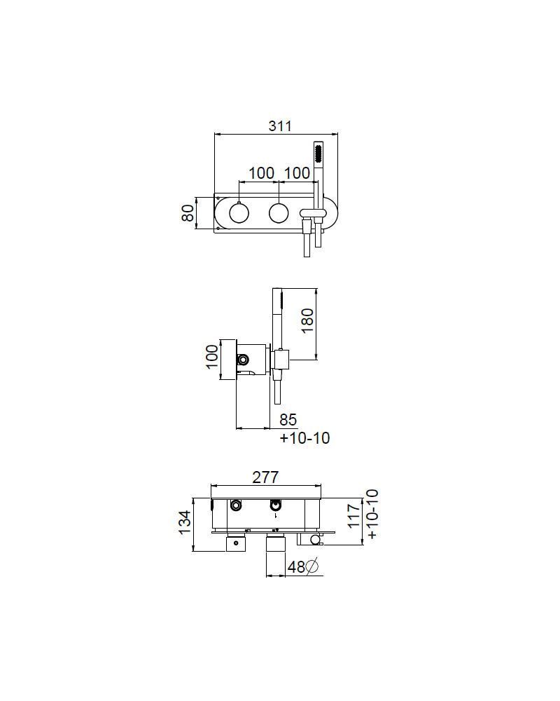 Встраиваемая часть термостатического смесителя CARIMALI W5100 на 2 выхода, хром