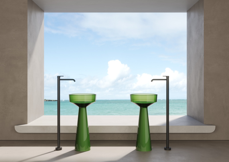 Раковина напольная из полимера DEA DESIGN Pedestal Basin DD2018 425 R4 425 мм х 425 мм х 850 мм, с донным клапаном, цвет Smoky Black R4