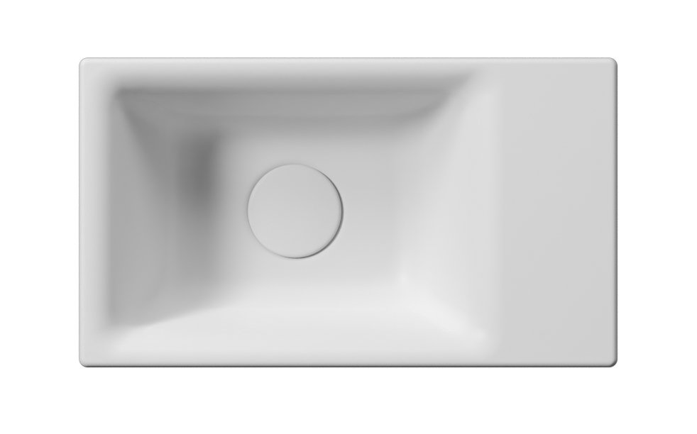 Раковина накладная/подвесная GSI NUBES 9636009 400 мм х 230 мм, без отверстия под смеситель, без перелива, с площадкой справа/слева, белая матовая