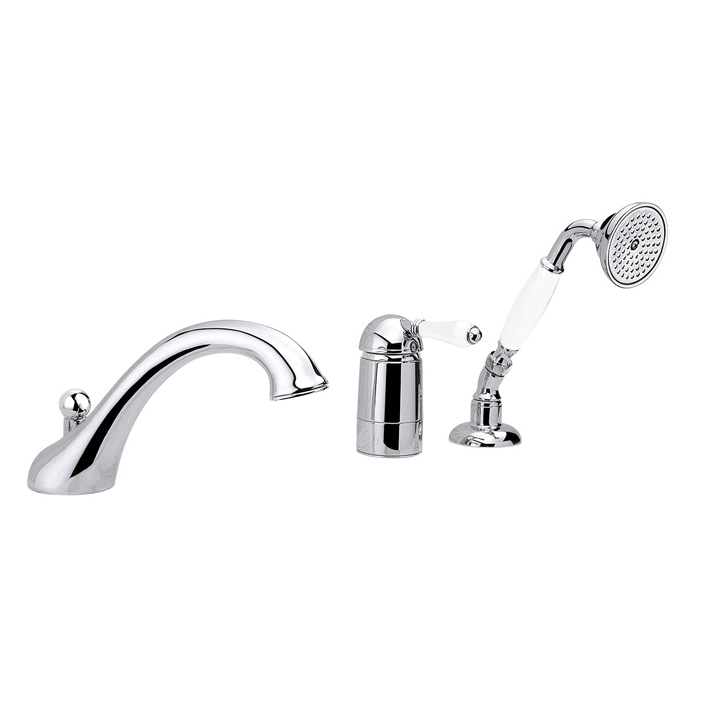 Смеситель однорычажный на борт ванны NICOLAZZI MONOCOMANDO CLASSICO 3414CR76 с ручным душем, на 3 отверстия, хром/белый