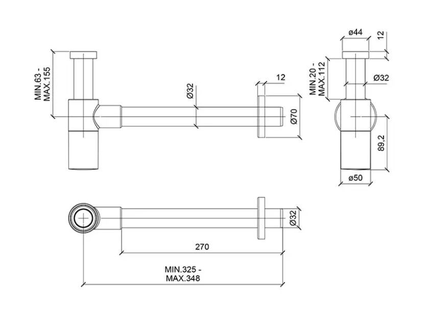 Сифон для раковины цилиндрический ALMAR WASH BASIN E096002.NB из латуни, цвет Nickel Brushed
