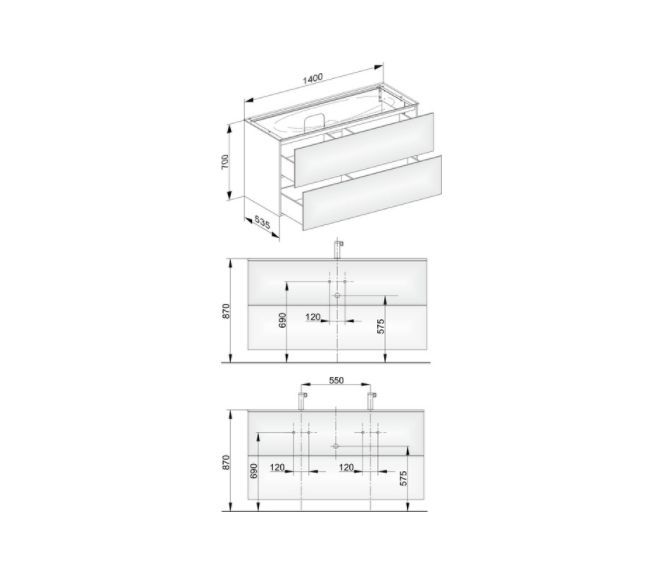 Тумба подвесная под раковину KEUCO EDITION 11 31362 370000 с двумя выдвижными фронтами, корпус/фасад структурный лак, трюфель