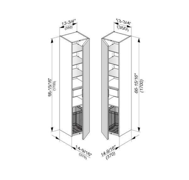 Шкаф - пенал высокий подвесной KEUCO EDITION 11 31331 180002 петли справа, 3 стеклянные полки, с бельевой корзиной, корпус матовый лак/фасад глянцевое стекло, кашемир