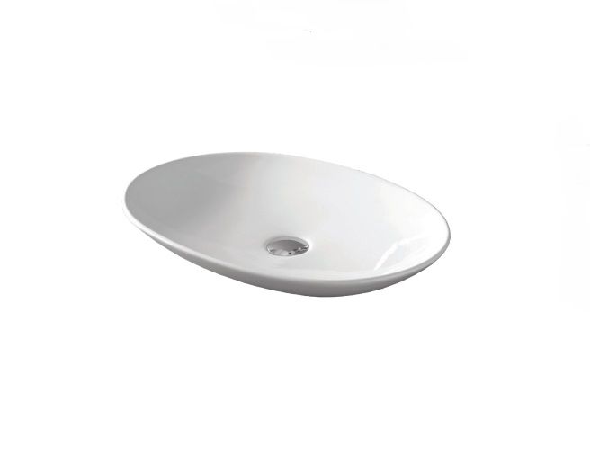 Раковина накладная овальная ARTCERAM LA FONTANA LFL001 01 00 600 мм х 420 мм, без отверстия под смеситель, без перелива, белый глянцевый