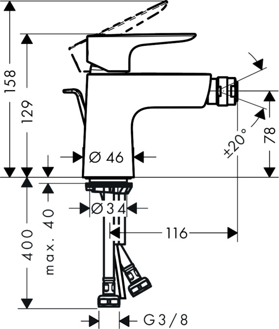 Смеситель для биде с донным клапаном Hansgrohe Talis E 71720000 Хром