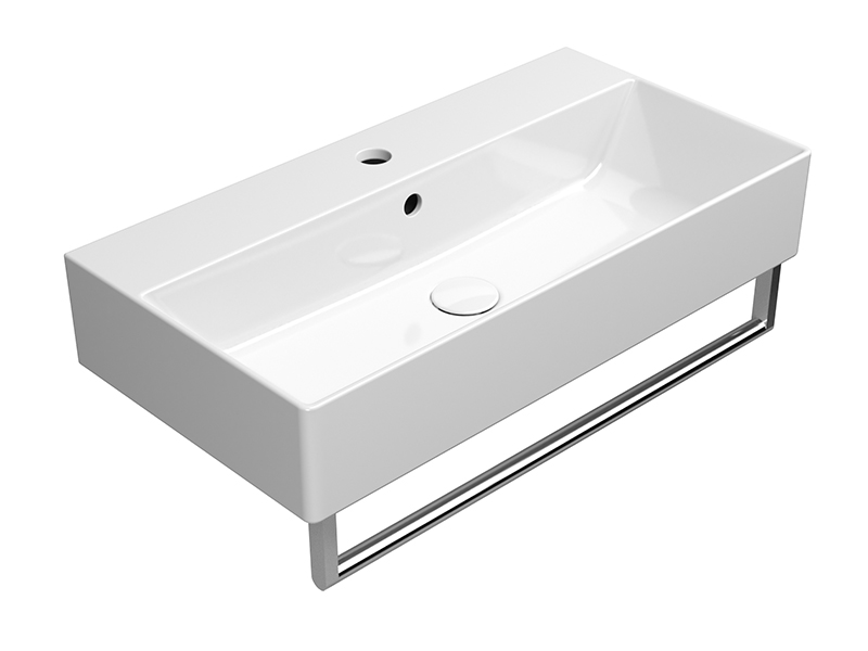 УЦЕНКА. Раковина накладная/подвесная GSI KUBE X   9455111_УЦ    700 мм х 370 мм, с 1 отверстием под смеситель, с переливом, без крепежа, белая глянцевая /Дефект: неровности эмали на пристенном краю