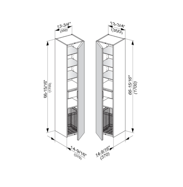 Шкаф - пенал высокий подвесной KEUCO EDITION 11 31331 850002 петли справа, 3 стеклянные полки, с бельевой корзиной, корпус/фасад шпон, табачный дуб