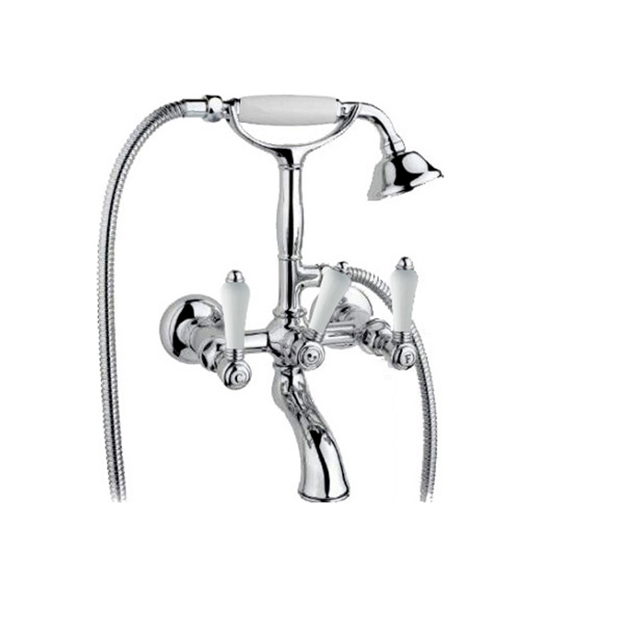 Смеситель для ванны NICOLAZZI TRADIZIONALE 1402CR78 с ручным душем и вентилями PETIT MONT BLANC, хром/белый