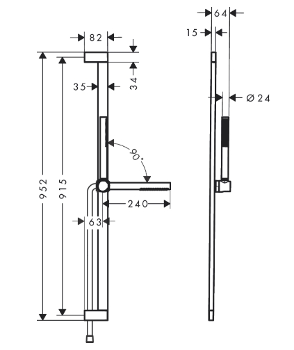 Душевой набор HANSGROHE Pulsify S 24382670 100 1jet, c EcoSmart и душевой штангой 900 мм, цвет Чёрный матовый