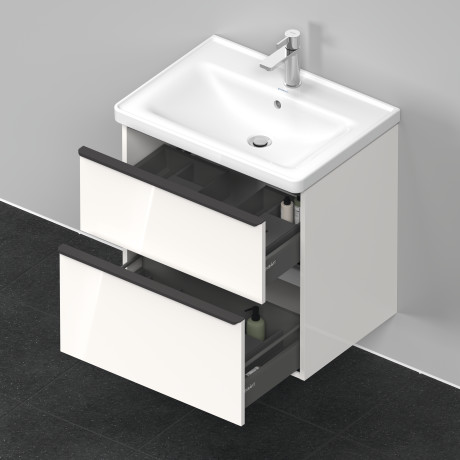 Тумба подвесная под раковину DURAVIT D-Neo DE435402222 634 мм х 452 мм, с выдвижным ящиком и выдвижным отделением, белый глянцевый