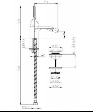 Однорычажный смеситель для биде BOSSINI Apice-R E89601.073 169 мм, с донным клапаном, чёрный матовый