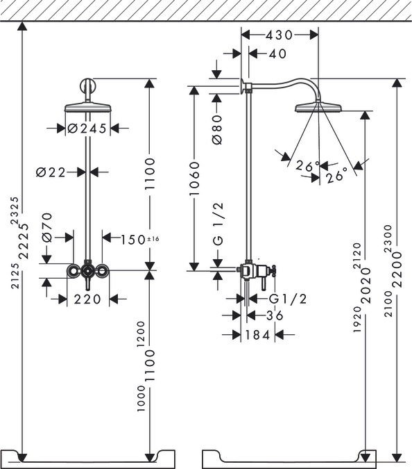 Душевая система Showerpipe AXOR Montreux 16570000 Хром