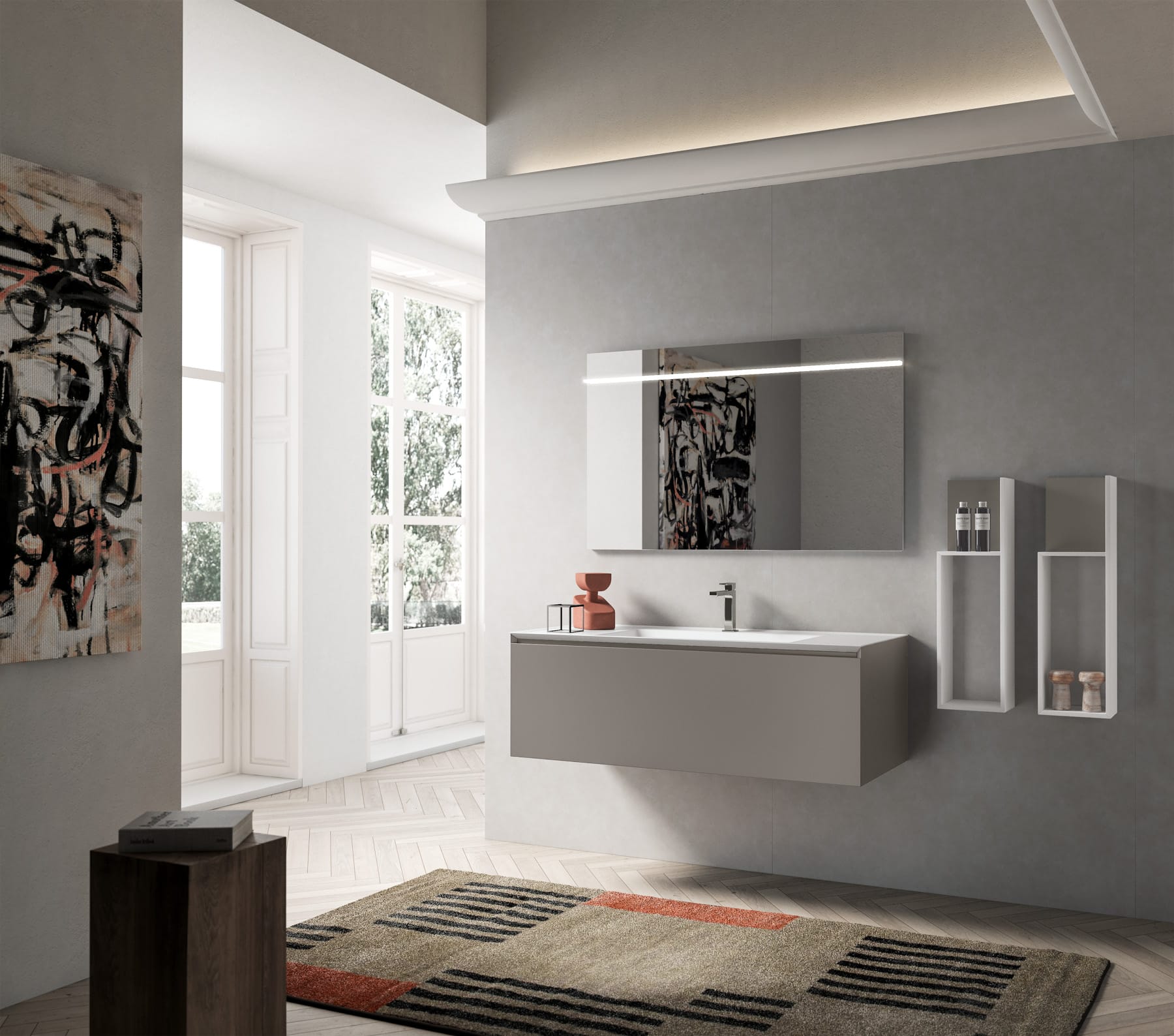 Раковина со столешницей BMT IKON RAGGIATA 870 811 124 01.4 R    1240х22х502 мм, с отверстием под смеситель, белый матовый