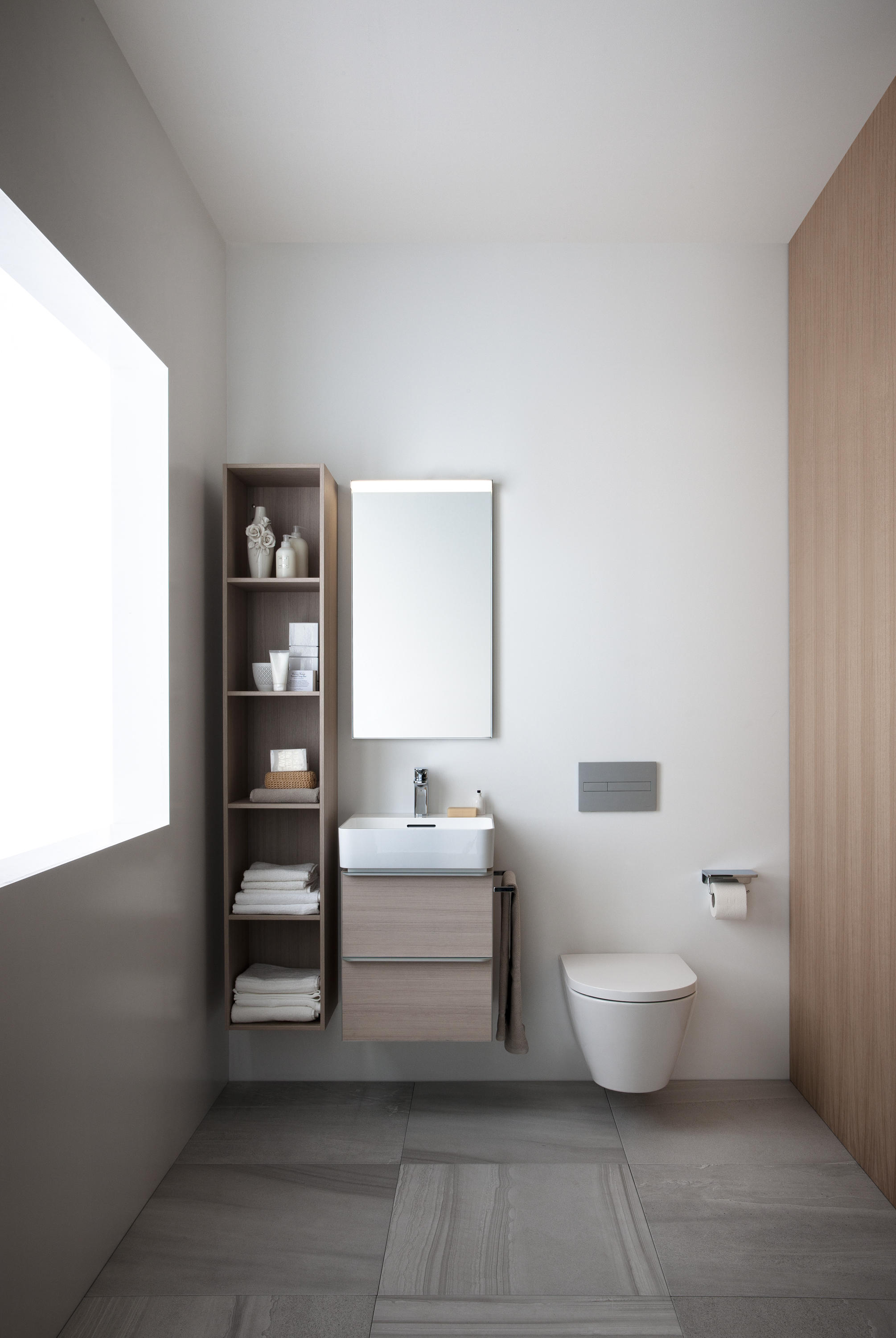 Тумба подвесная  Laufen  Space  4.1016.2.160.103.1 63,5 см,  под раковину Val  8.1028.4, 2 ящика, цвет темный вяз, ручки коричневый алюминий