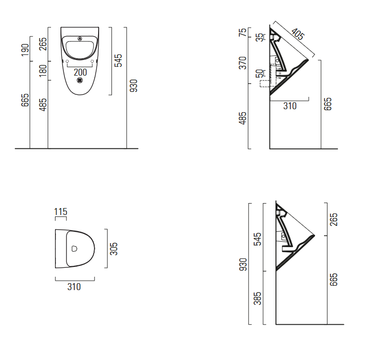 Писсуар подвесной безободковый GSI COMMUNITY 7696K17 300 мм х 300 мм,с крышкой, с крепежом, цвет Cenere Matte