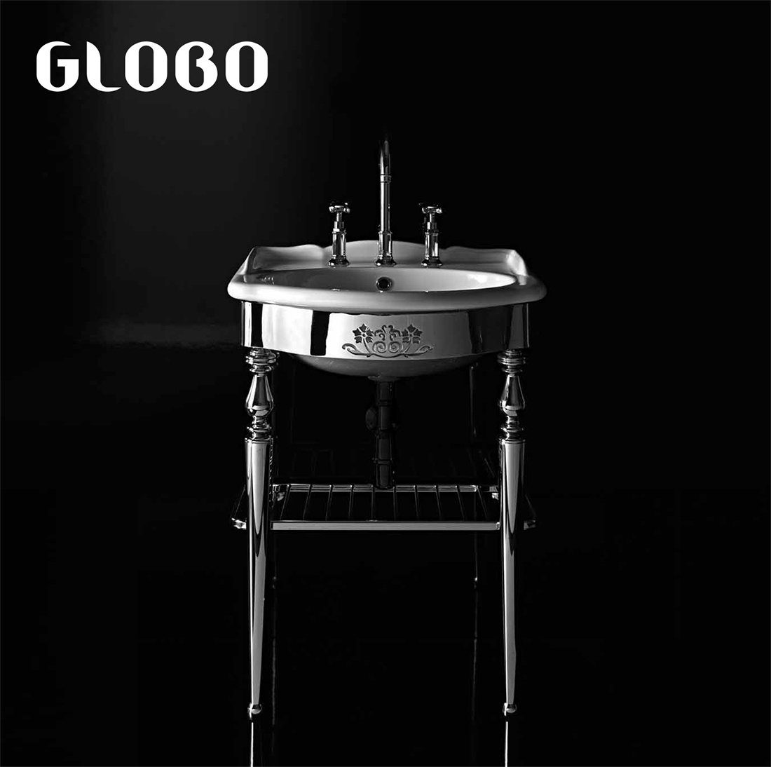 Раковина подвесная/для мебели GLOBO PAESTUM PA057BI 620 мм х 540 мм, c одним отверстием и двумя намеченными отверстиями под смеситель, с переливом, белая глянцевая