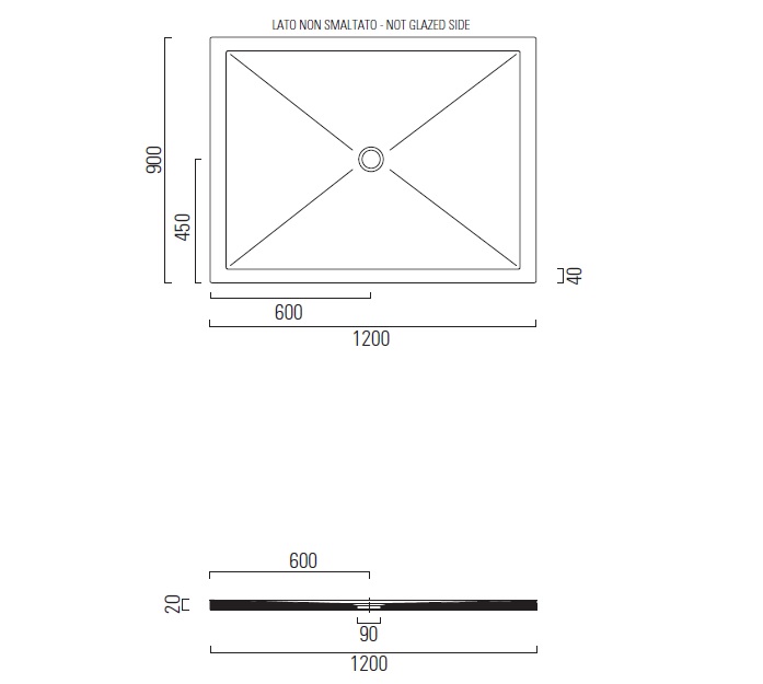 Керамический душевой поддон GSI PURA H2 461209PIL04 1200х900х20 мм, в комплекте с сифоном, цвет Agave Matte