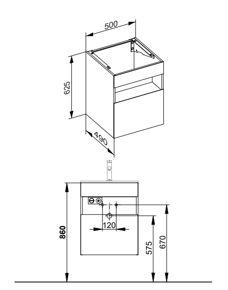 Тумба под раковину KEUCO STAGELINE 32842 300000 490 мм х 500 мм х 625 мм, с 1 выдвижным ящиком, с сифоном, белый/белый
