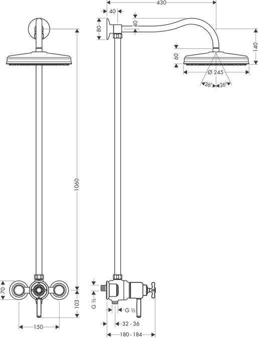 Душевая система Showerpipe AXOR Montreux 16570000 Хром
