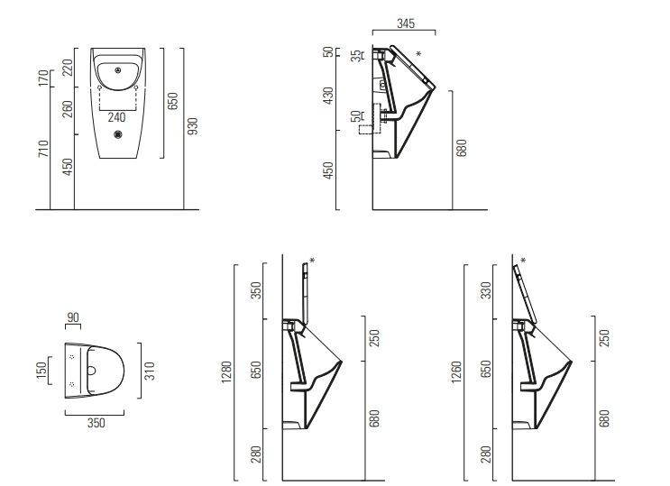 Писсуар подвесной безободковый GSI COMMUNITY 909826 310 мм х 350 мм, для крепежа FISRО, чёрный матовый Ardesia