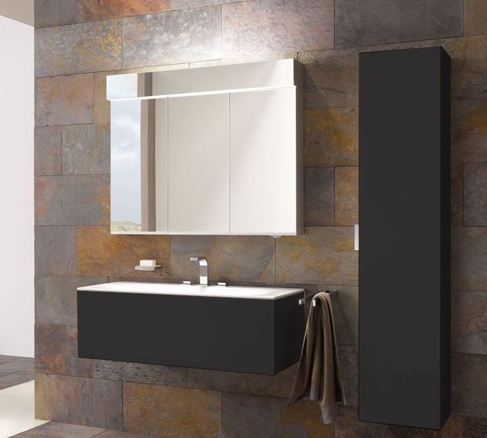 Шкаф - пенал высокий подвесной KEUCO EDITION 11 31330 180002 петли справа, 4 стеклянные полки, корпус матовый лак/фасад глянцевое стекло, кашемир