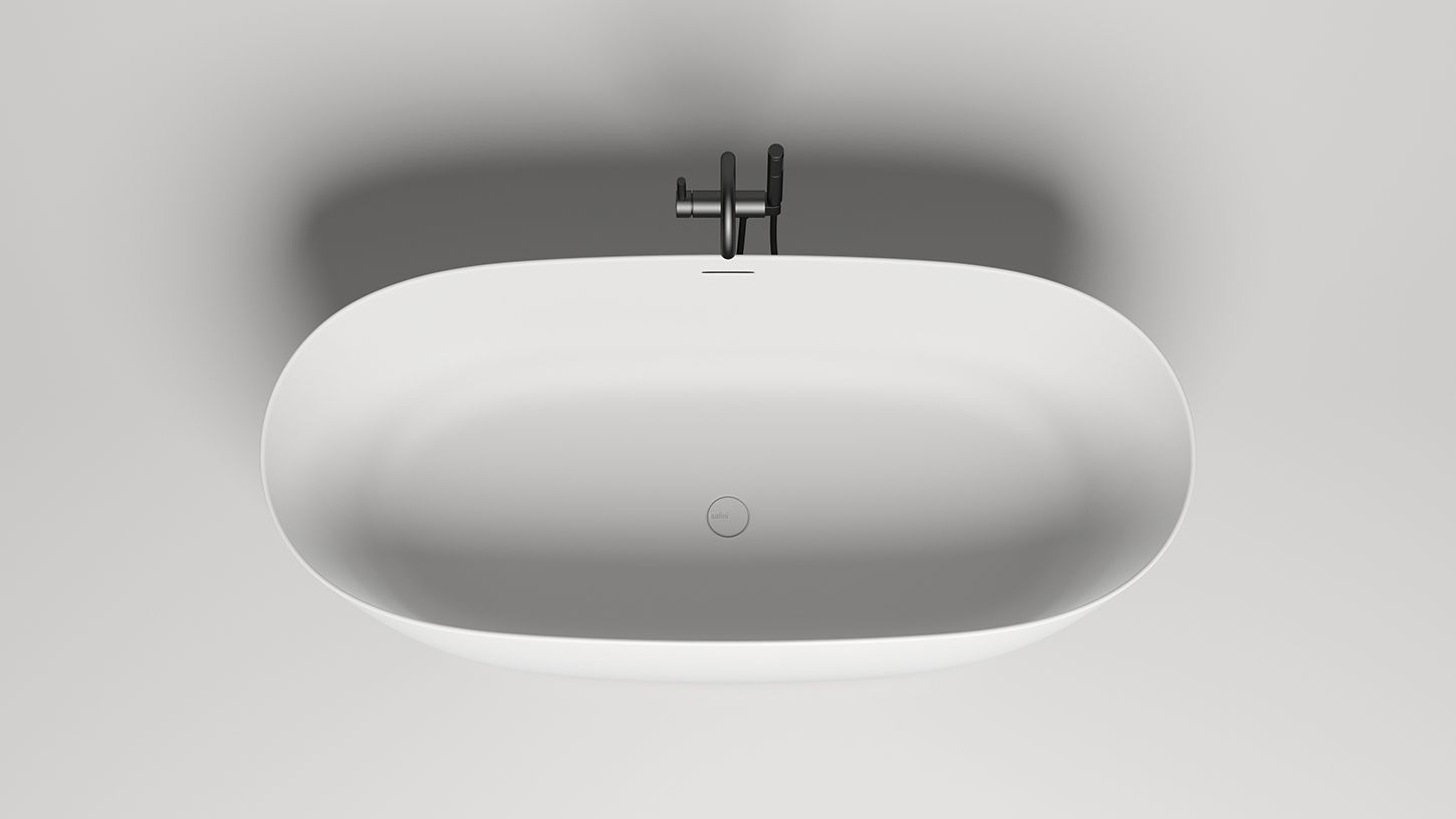 Отдельностоящая ванна с овальной чашей SALINI SOFIA 102521M 1630x750х580 мм, S-Stone, донный клапан, сифон, интегрированный слив-перелив, цвет Белый матовый