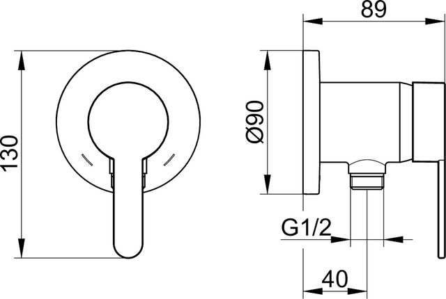 Смеситель однорычажный для душа KEUCO 59552 370301 с выводом для шланга, с круглой розеткой, чёрный матовый
