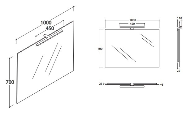 Зеркало с подсветкой GLOBO MIRROR FRAMES BPL100 1000 мм х 700 мм, без переключателя, серое