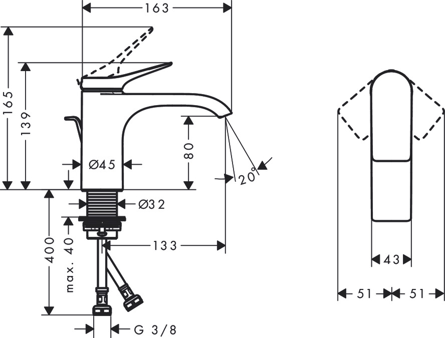 Смеситель для раковины однорычажный HANSGROHE Vivenis 75010670 80 мм, со сливным гарнитуром, чёрный матовый