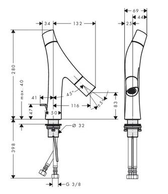 Смеситель для раковины AXOR Starck Organic 12010000 Хром