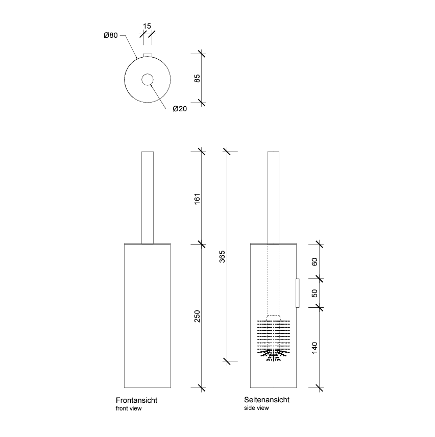 Ершик для унитаза  DECOR WALTHER    Bar WBG  0856900    41 X Ø 8 X 9 см, настенный монтаж, цвет Хром