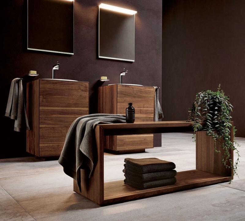 Высокий шкаф-пенал Keuco Edition Lignatur 33330 800002 400x1750x370 мм 1 дверь петли справа фасад орех, корпус орех