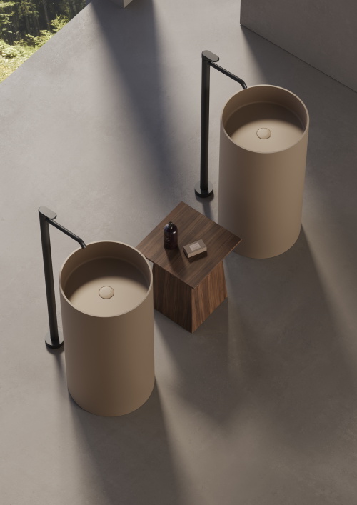 Раковина круглая напольная из композита DEA DESIGN Pedestal Basin DD2012 450 16 450 мм х 450 мм х 900 мм, с донным клапаном, цвет Чёрный