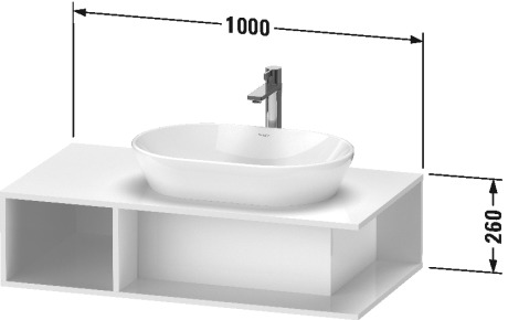 Тумба подвесная под раковину справа DURAVIT D-Neo DE495905353 1000 мм х 550 мм, с открытой боковой полкой слева и консолью, каштан тёмный