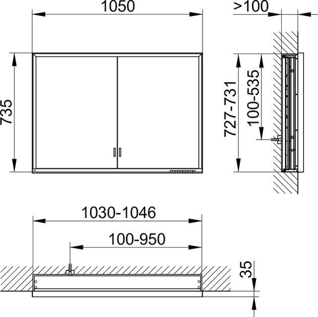 Зеркальный шкаф с подсветкой встраиваемый KEUCO Royal Lumos 14338 172301 130х1050х735 мм, 2 дверцы, цвет Алюминий серебристый анодированный