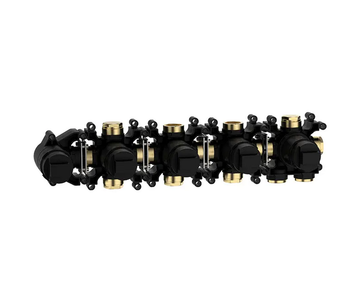 Встраиваемая внутренняя часть термостата ALMAR MODULAR PUSH E176911 на 3 потребителя, с модулем для ручного душа, цвет Чёрный
