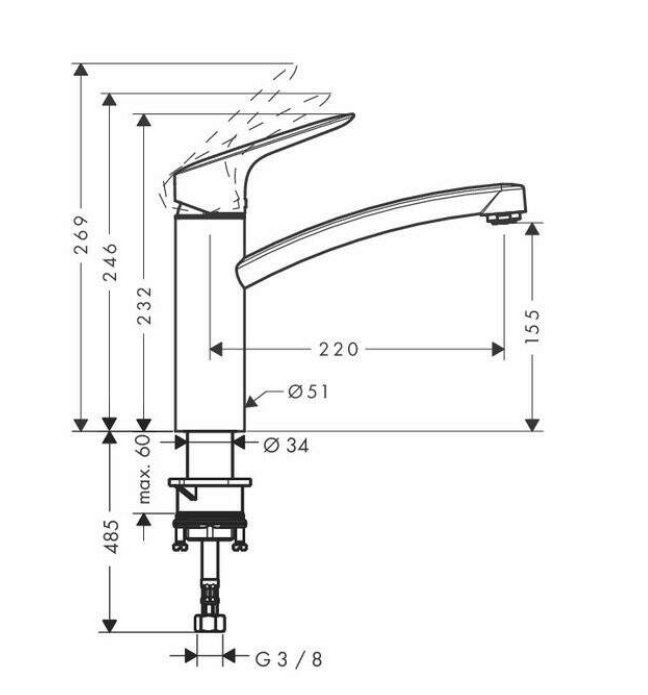 Однорычажный смеситель S для кухни HANSGROHE My Sport 13860000 цвет Хром